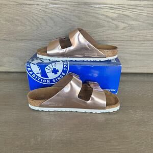 Birkenstock 41 Narrow Arizona Metallic Copper Soft Bed Sandals